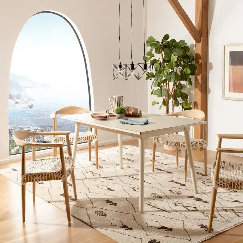 Table à manger rectangulaire 55 pouces au fini noyer ou blanc antique, 4 à 6 places – Design classique